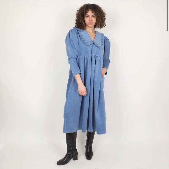 Johanna Sands the label Blue Corduroy Lucia Dress Uk 12 US 8 - Picture 2 of 9